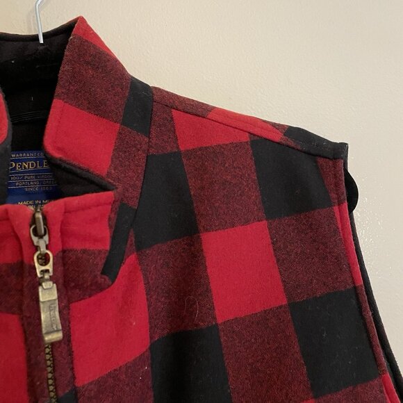 Pendleton Men SZ XL Red/Black Buffalo Checked 3M Thinsulate Zip Up Jacket Vest - Picture 5 of 10